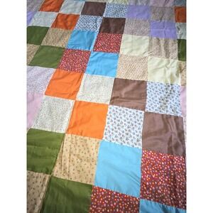 70 X 90 Colorful Twin VINTAGE HANDMADE QUILT TOP Floral Cottage Core Project
